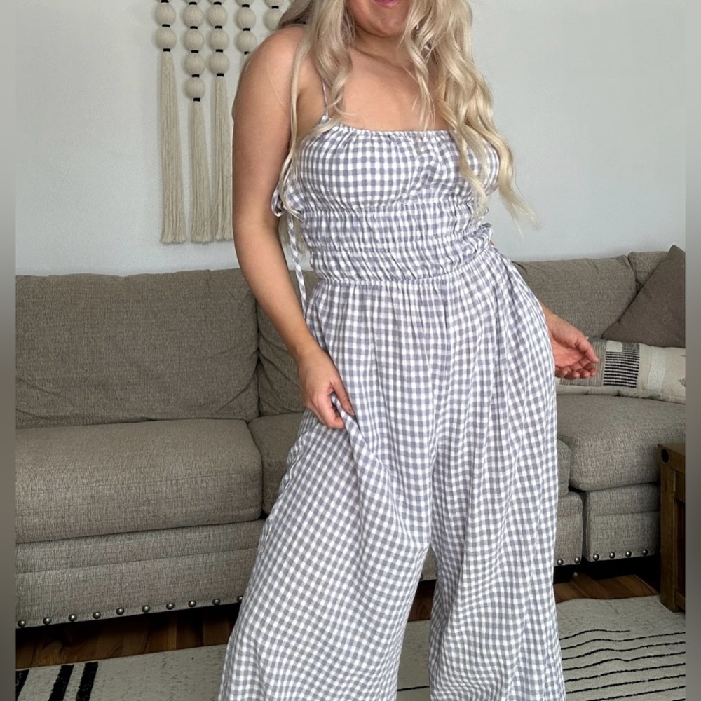 Blue and White Gingham Jumpsuit - Picture 6 of 10